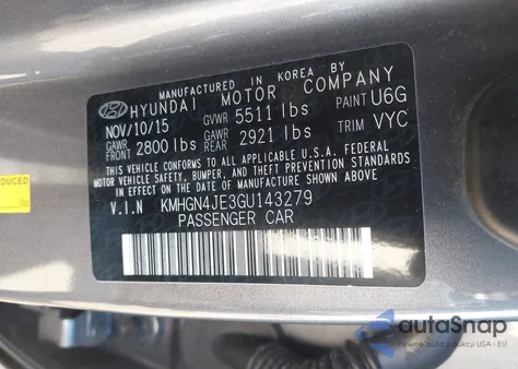 2016 Hyundai Genesis 3.8 from USA, damaged, VIN KMHGN4JE3GU143279